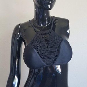 Xhilaration Black Crochet Swim Top